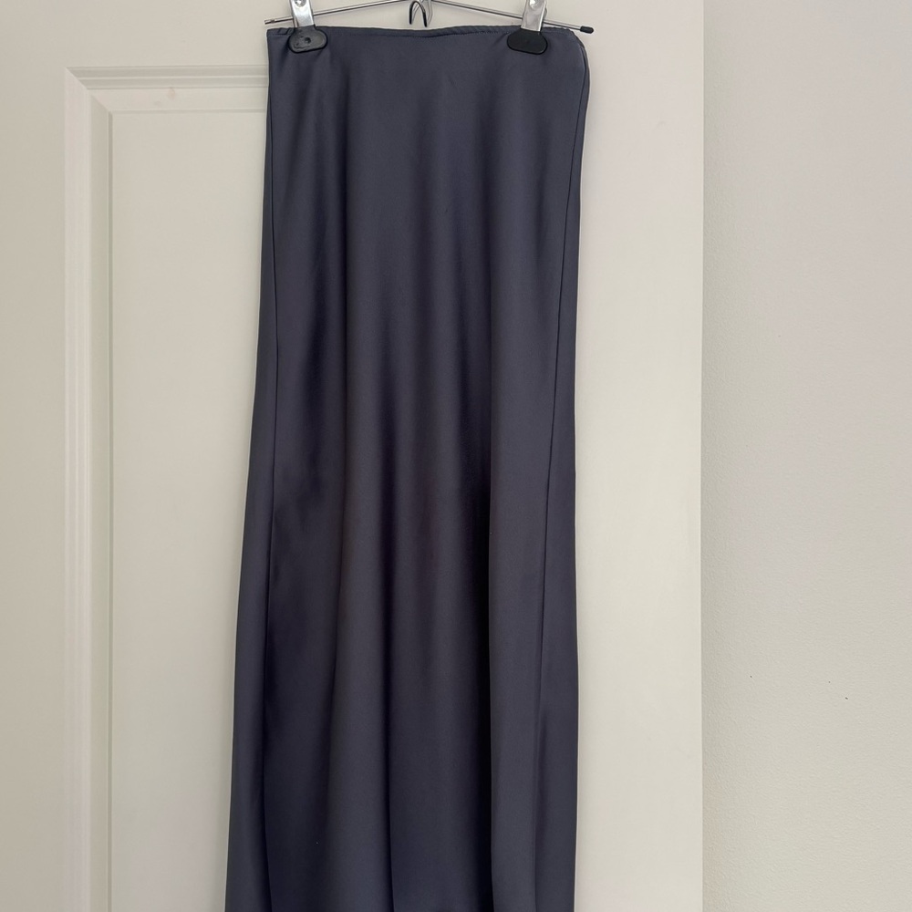 Abercrombie & Fitch Gray Blue Satin Midi Skirt